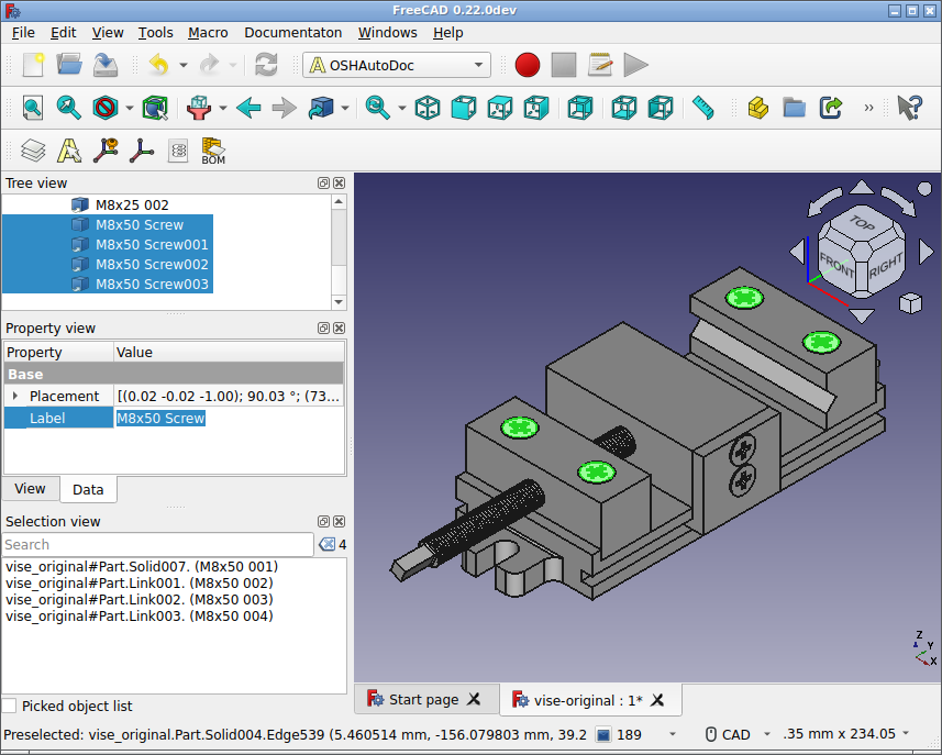 Screenshot of FreeCAD renaming multiple parts